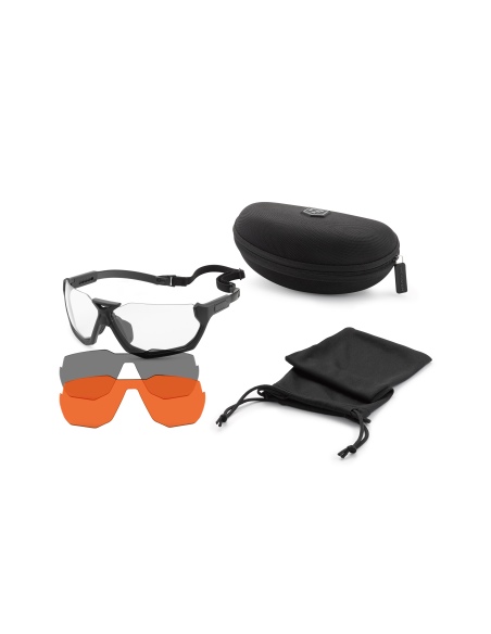 REVISION MILITARY OCCHIALI DA TIRO MODELLO SLINGSHOT COLORE NERO CON TRE LENTI (CLEAR, SMOKE, VERMILLION) - (4-0759-0027)